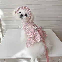 princess dog clothes Tweed Pet Chest Strap Cute Pearl Bow Dress Chihuahua Bichon Cute Skirt for Dog Luxury Puppy Vest Princess T