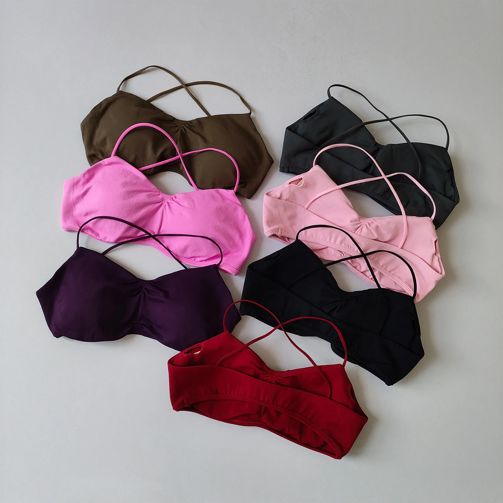 Women's Breathable Pilates Sports Bra Strappy Backless Yoga Gym Top with Removable Cups Halter Workout Clothing