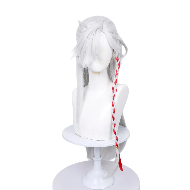 Game Nightfall Wolf Cosplay Silver White Red Streaked Braids Wigs Halloween Carnival Anime Party Play Role + Free Cap