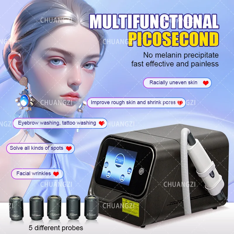 New 2000W Protable Picosecond Laser Nd Yag Tattoo Removal Machine 1064nm 755nm 532nm Pico Q Switched