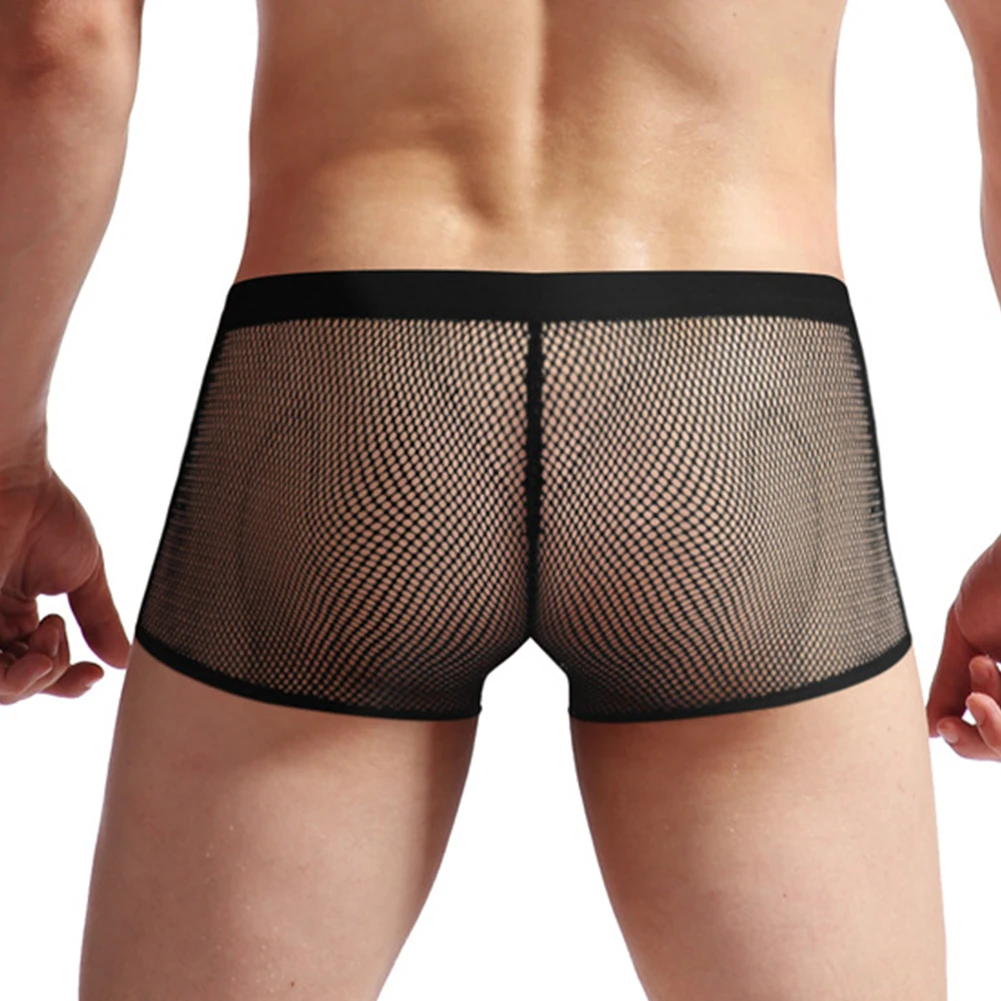 

Sexy Ultra-thinshorts Mens Perspective Smooth Briefs Fishnet Pouch Short See-through Breathable Underpants