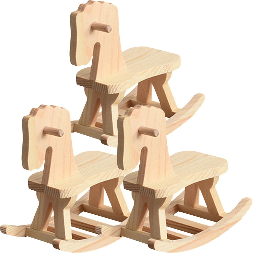 

3 Sets Rocking Horse DIY Toy Wooden Toddler Toys for Babies Game Puzzle Assembly Project Kids