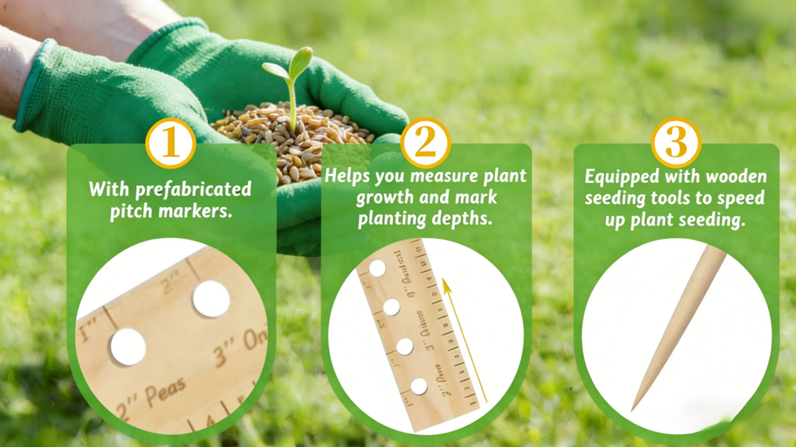 2Pcs Wooden Garden Ruler 13 Inch Plant Spacing Tool For Vegetable Gardening Sowing Depth Marker With Dibber Accessories