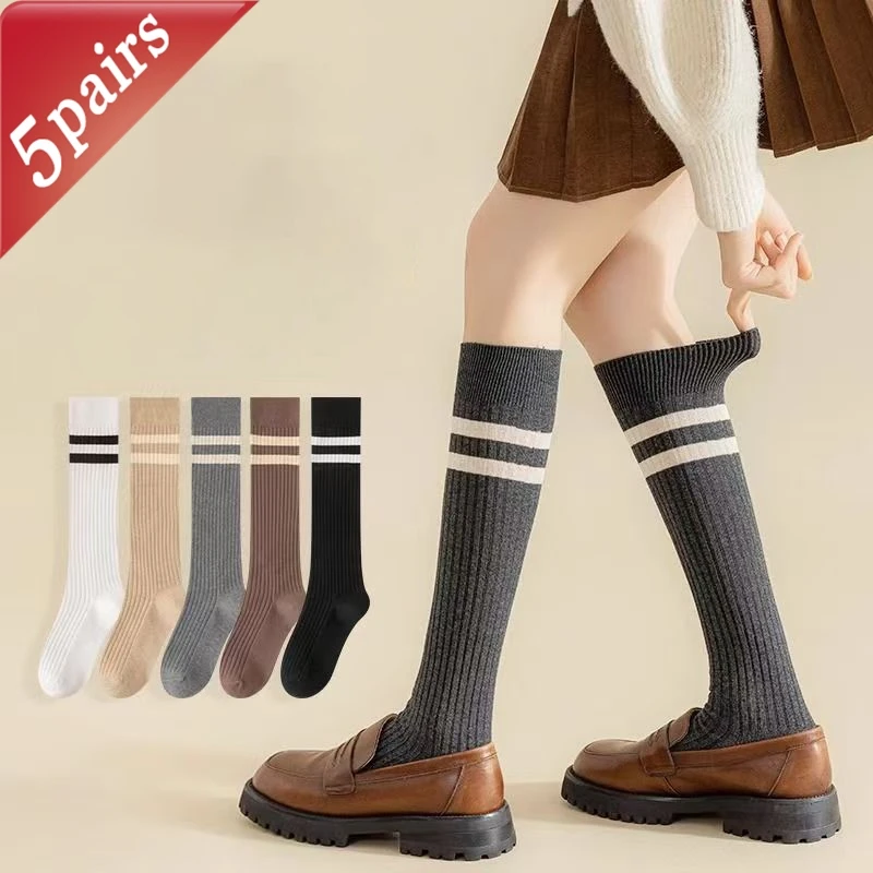 

5 Pairs Women's Socks Set Japanese Preppy Style Sweet Kawaii Versatile Jk Long Tube Socks Autumn Winter Soft High Quality Socks