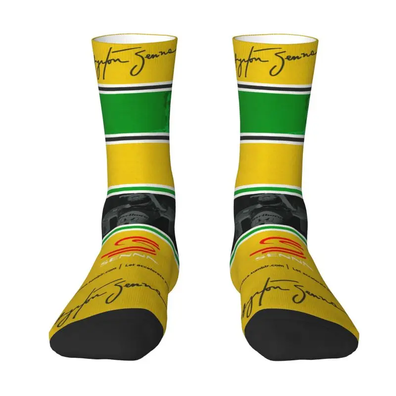 Calcetines divertidos personalizados de Ayrton Sennas para mujeres y hombres, calcetines deportivos de baloncesto con impresión 3D cálidos