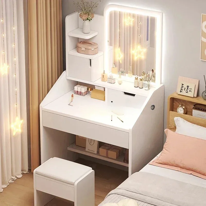 Tocador de belleza, Tocador blanco, silla de dormitorio, tocador de esquina, Mesa de maquillaje, cajón minimalista, Tocador Mueble, muebles para el hogar