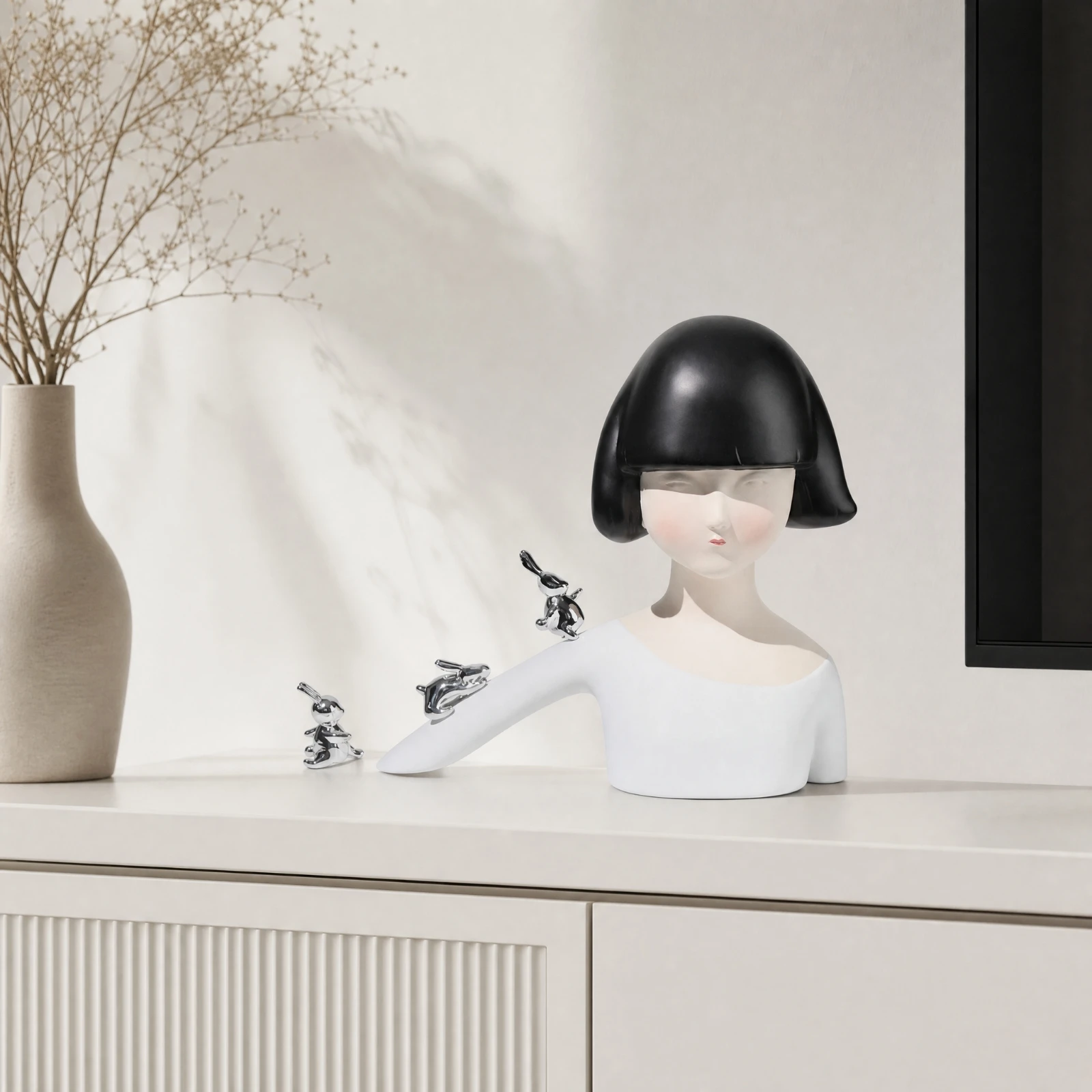 figurine-en-resine-buste-de-femme-stylisee-contemporaine-avec-figurines-de-lapin-sculpture-de-buste-de-fille-lapin-œuvre-d'art-pour-presentoir-d'etagere