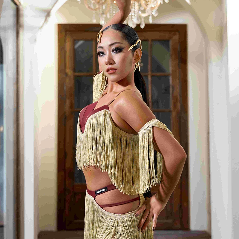 ملابس الرقص اللاتينية النسائية شرابات مجموعات هامش القمم تنورة تشا تشا رومبا السامبا أداء الرقص المنافسة الملابس DNV22365