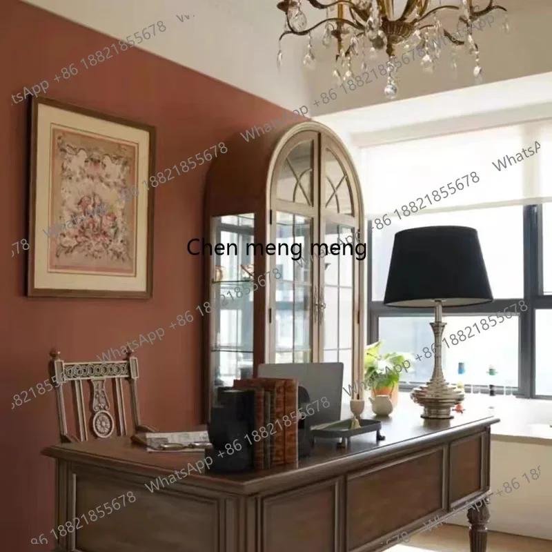 Solid wood dining side cabinet, retro and old dining room glass, storage cabinet oak living room