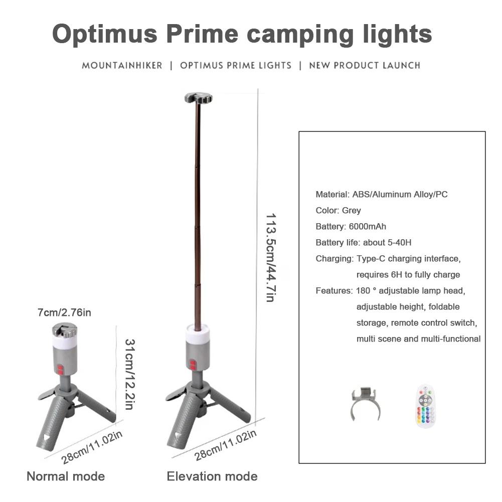 Teleskopowa latarnia kempingowa Przenośna lampa kempingowa z możliwością ładowania przez USB 6000 mAh Przenośna lampa namiotowa 4-kolorowe przyciemnianie dla przerw w zasilaniu