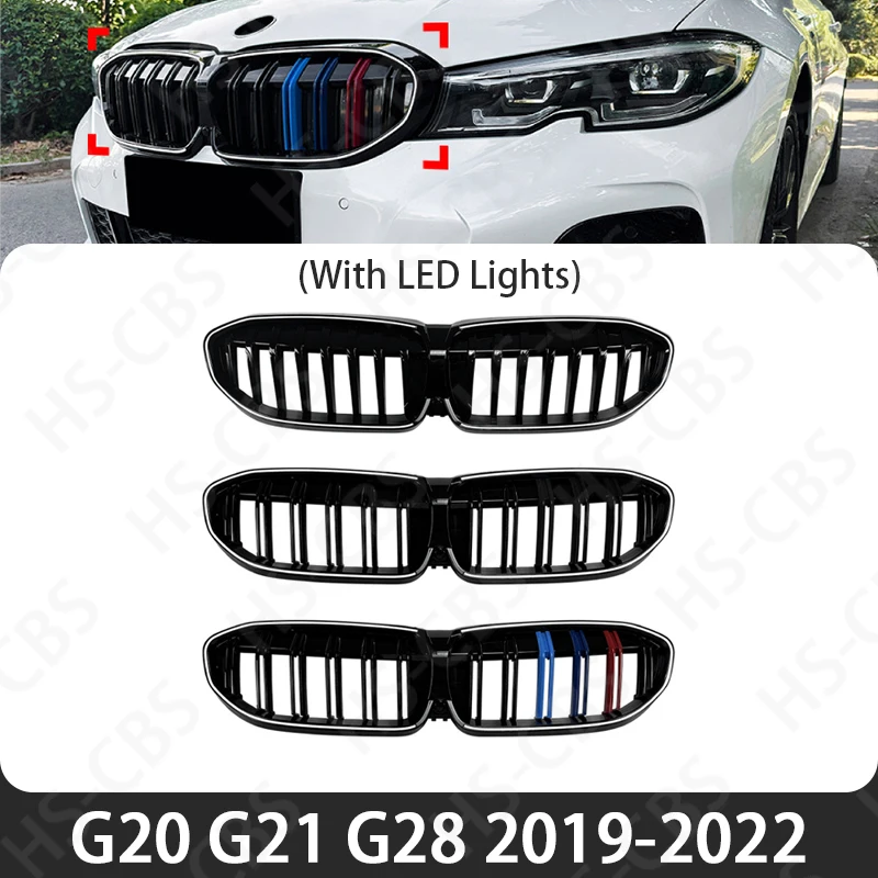 Передняя решетка автомобиля со светодиодной подсветкой, замена решетки переднего бампера, подходит для BMW 3 серии G20 G21 G28 2019-2022, аксессуары
