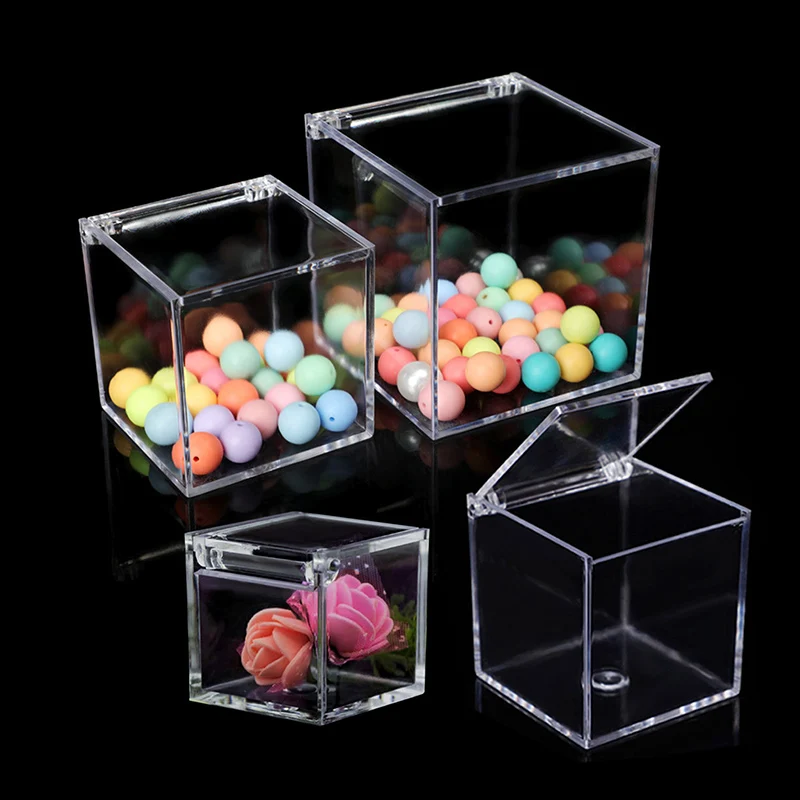 Clear Acryl Cube Favor Box of Plexi Acrylic Glass Plastic Storage Wedding Party Gift Package Organizer Home Office Usage