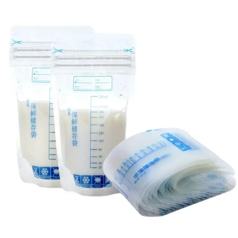 Bolsa de almacenamiento de leche materna para bebé, contenedores de almacenamiento de alimentos de pie, sin fugas, bolsas de congelador de leche, sin BPA, alimentación segura, 250ML, 10/20/30 piezas