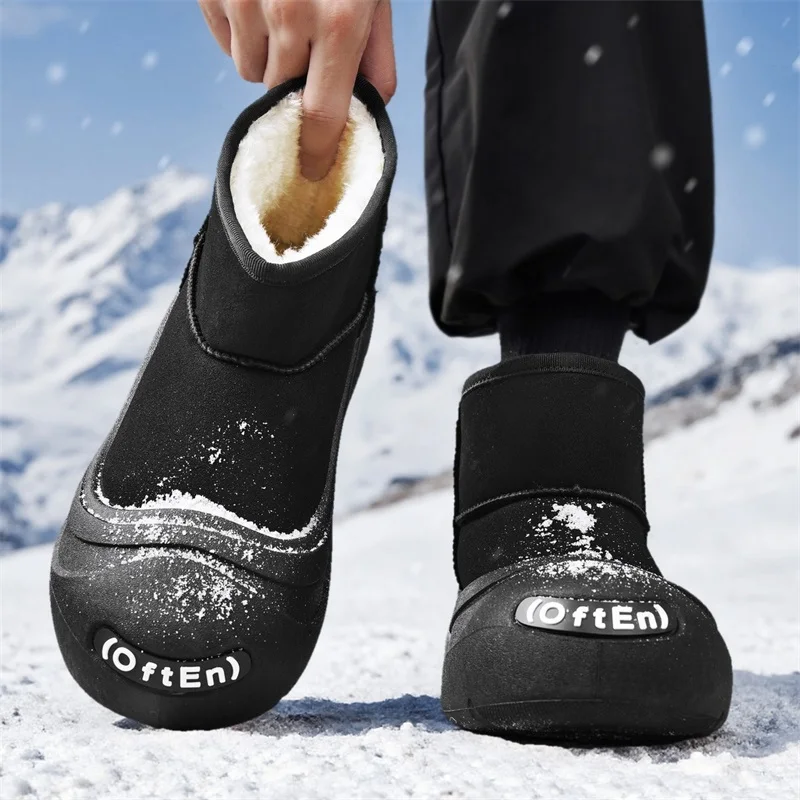

Men's Winter Cold-proof Warm Fleece-lined Snow Boots, Teenagers' Casual Non-slip High-top Plus-size Bread-style Cotton Shoes