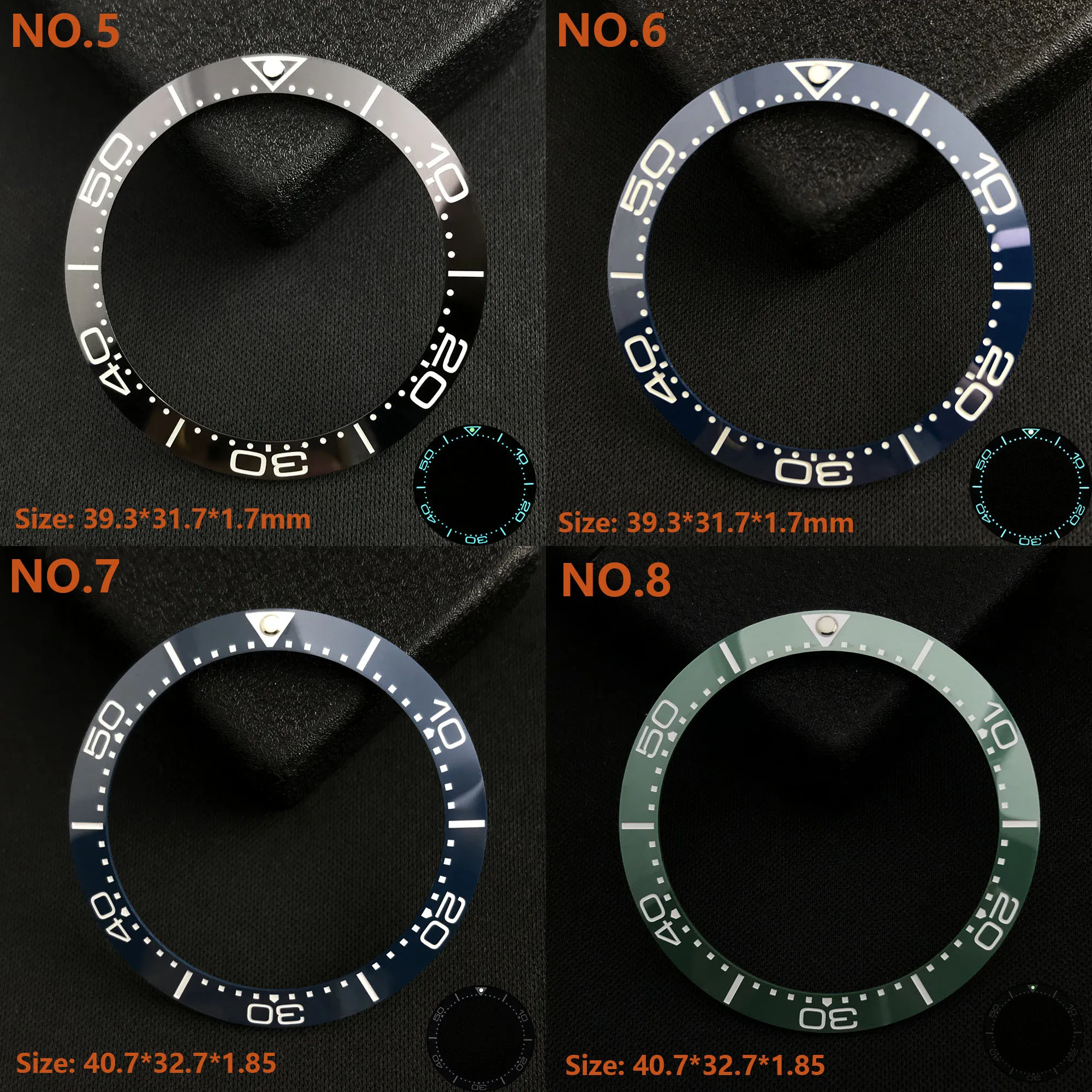 39.3*31.7 or 40.7*32.7mm Sloping Luminous Ceramic Bezel Insert Replacement of watch accessories Ceramic Bezel Insert