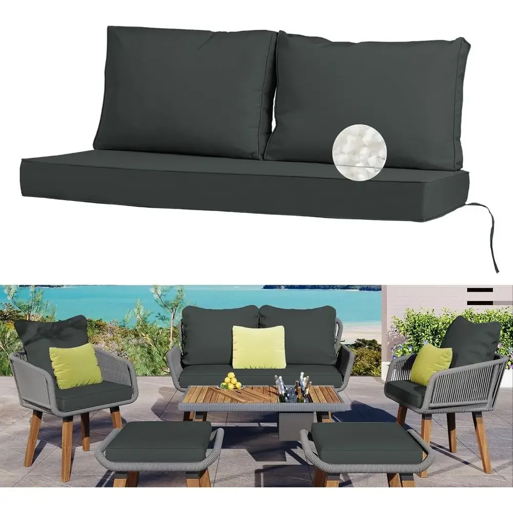 48x24 Inch Outdoor Loveseat Cushion Set, Water-Resistant with Removable Cover, Ties, and Zipper for Patio Furniture in Gray