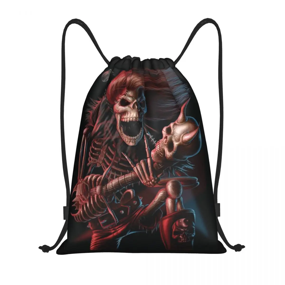 Megadeths Rock Skeleton Playing Guitar Drawstring Bags Women Men Foldable Gym Sports Sackpack Training Backpacks