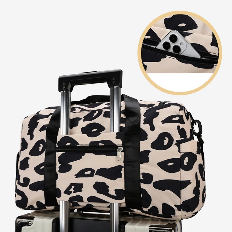 Travel Bag Women\'s Handbag Leopard Zebra Camouflage Waterproof Large Pull Rod Boarding Fitness Dry Wet Separation Luggage Bag