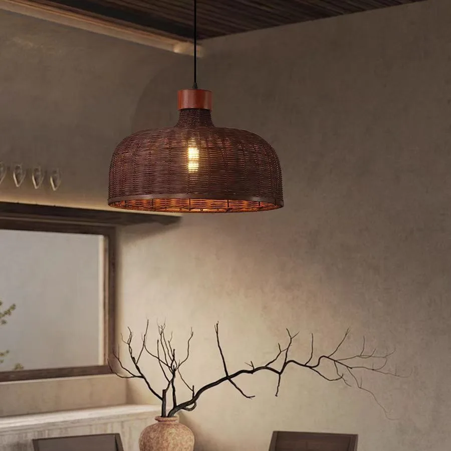 Japanese Rattan Pendant Light Wabi Sabi Bamboo Handmade Hanging Lamp for Dining Room Kitchen Island Bar Table Tea Room Lighting
