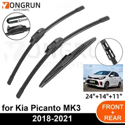 3PCS Car Wiper for Kia Picanto MK3 2018-2021 Front Rear Windshield Four Seasons durable Accessories 2018 2019 2020 2021