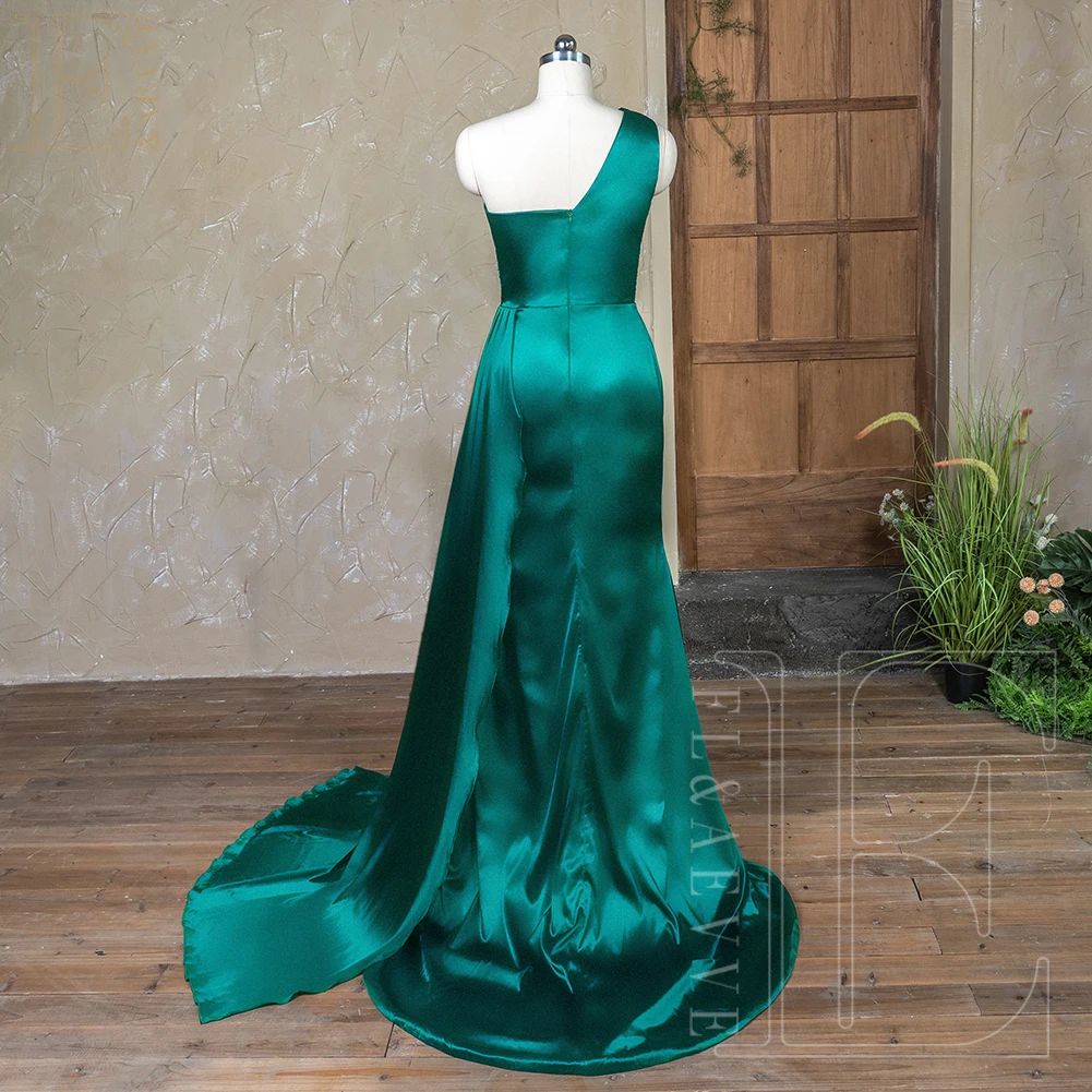 Emerald Green Satin Elegant Dress Women for Wedding Party Dresses One Shoulder Mermaid Bridesmaid Dress Woman Customized