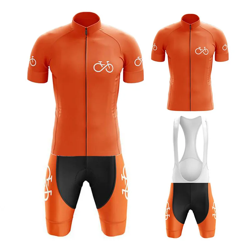 NEW Orange Cycling Jersey Set Short Sleeve Maillot Ropa Ciclismo Mens Bike Team Uniform Summer Breathable Cycling Clothing Suit