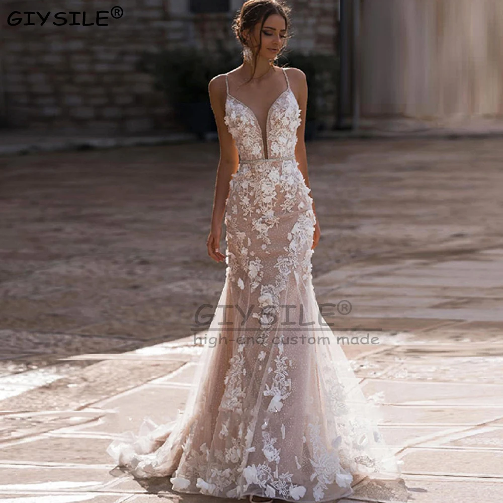 

GIYSILE Customized Mermaid Lace Wedding Dresses 2025 Trumpet Illusion Sweetheart Train Boho Bride Ivory White Bridal Gowns