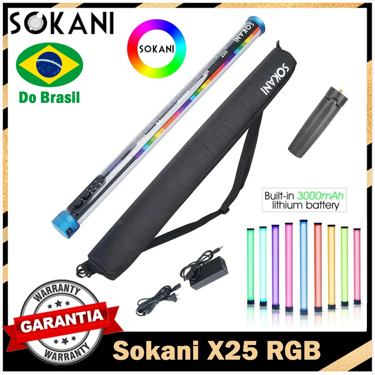 【DO BRASIL】Sokani X25 RGB LED Video Light, Handheld Tube, Wand Stick, Iluminação de Fotografia CTT, 3000mAh, App para YouTube e Tiktok