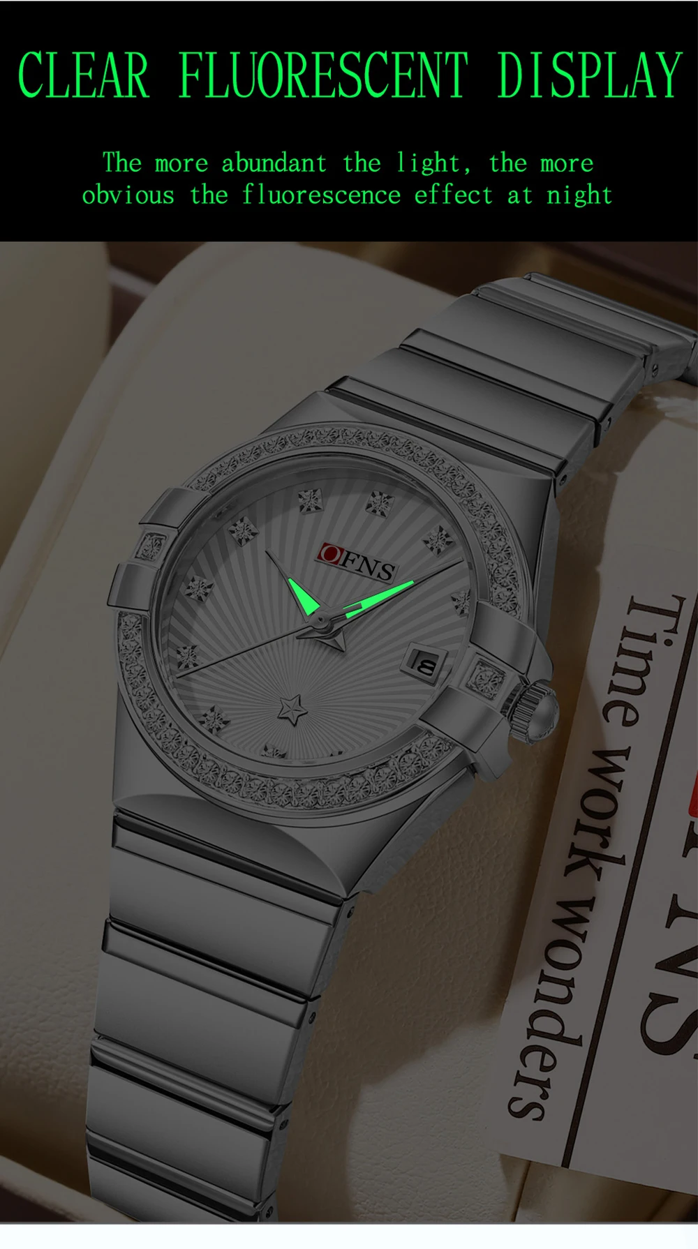 OFNS Новые 1569 модные роскошные женские кварцевые часы водостойкий светящийся календарь деловые женские кварцевые часы с бриллиантами 2025