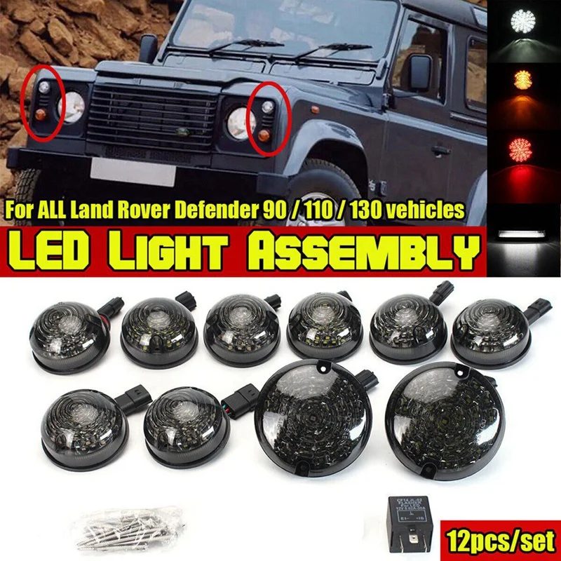 

12Pcs Car Front Rear Signal Indicator Lamp Stop Fog Reversing License Plate Light Replacement For Land Rover Defender 90 110 130