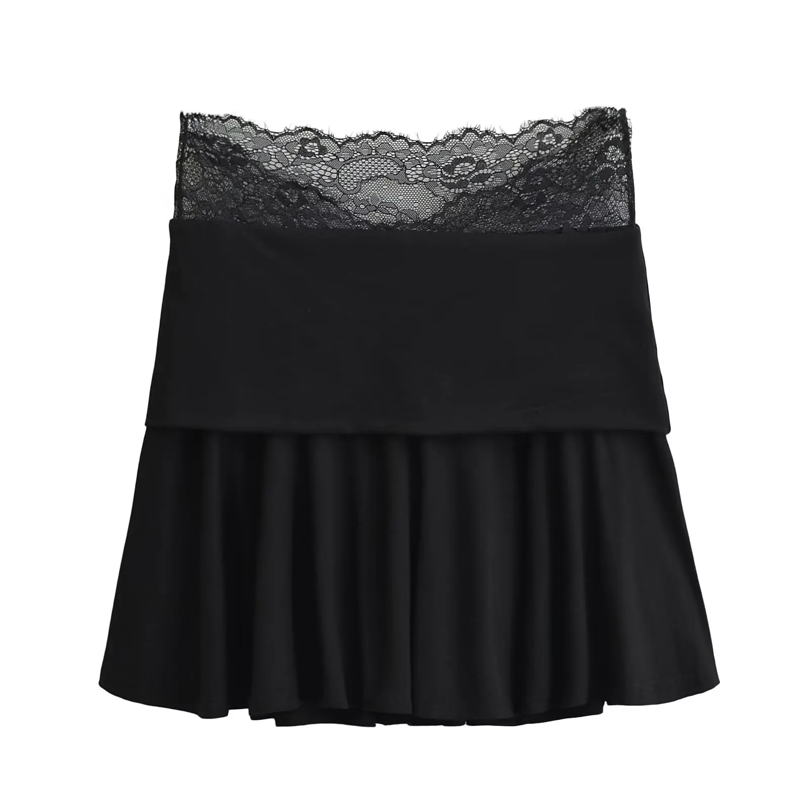 Retro americano cintura baixa renda emenda saia evasê feminina verão saia anti exposição deriva cor pura cintura alta stre...