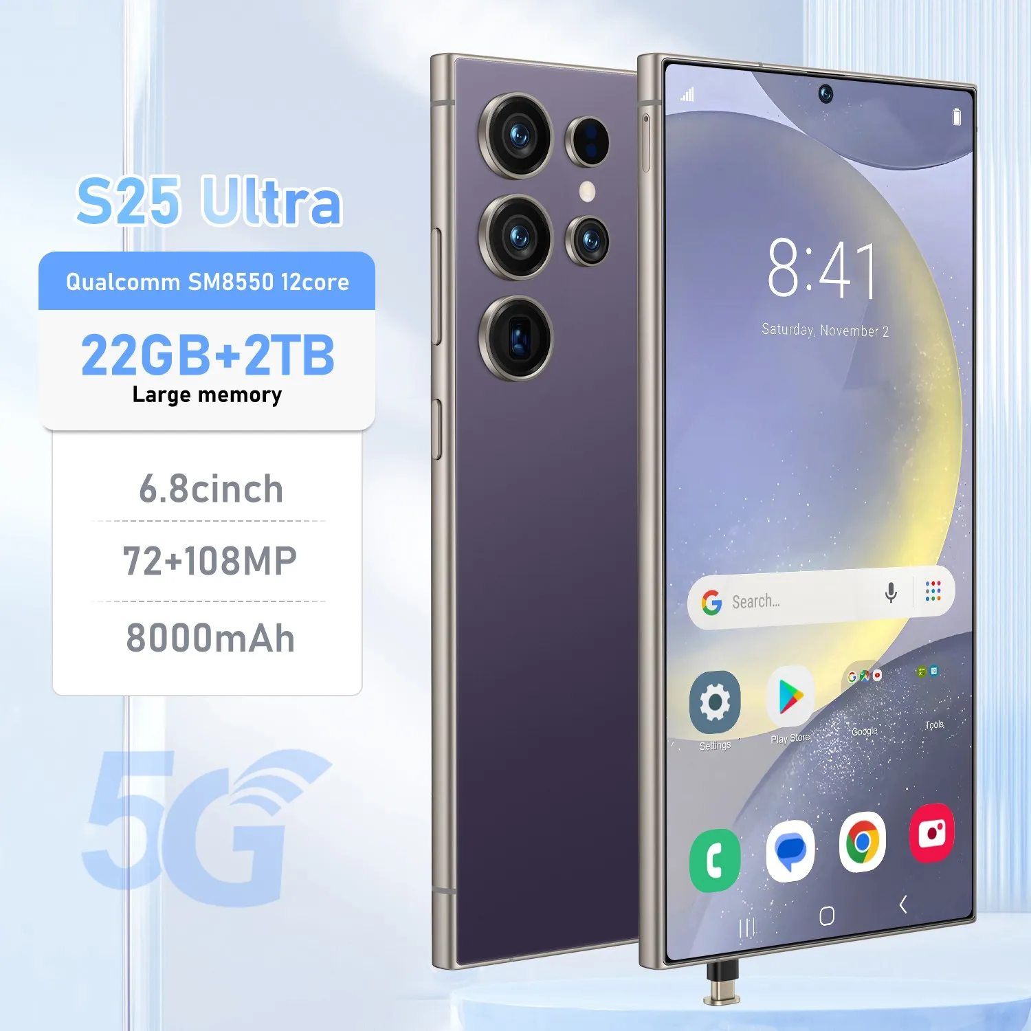 S25 Ultra smartphone 5G 6.8-inch Android cellphone 108MP HD camera 8000mAh battery Dual SIM discount Global Version mobile phone