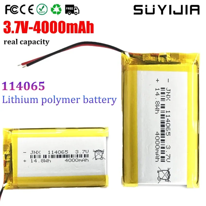 New 3.7V Polymer Lithium Battery 114065 4000mAh Large Capacity Bluetooth Speaker Shaver Beauty Instrument Mobile Power Battery