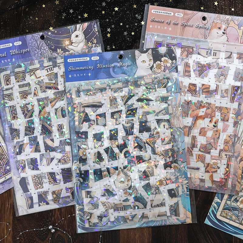 

Card Lover 3 Pcs [Cosmic Whisper] Landscape Stickers 3D Large Flowing Light Illusion Constellation Whisper Journal Scrapbook