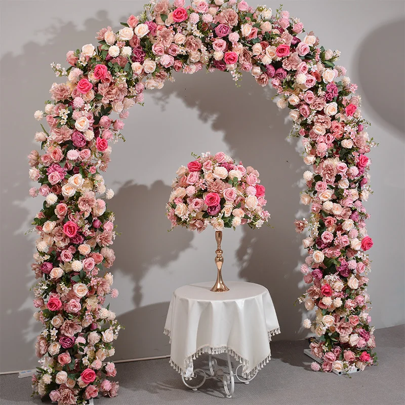 Artificial flower arch background stage decoration rose row window display hall floral design