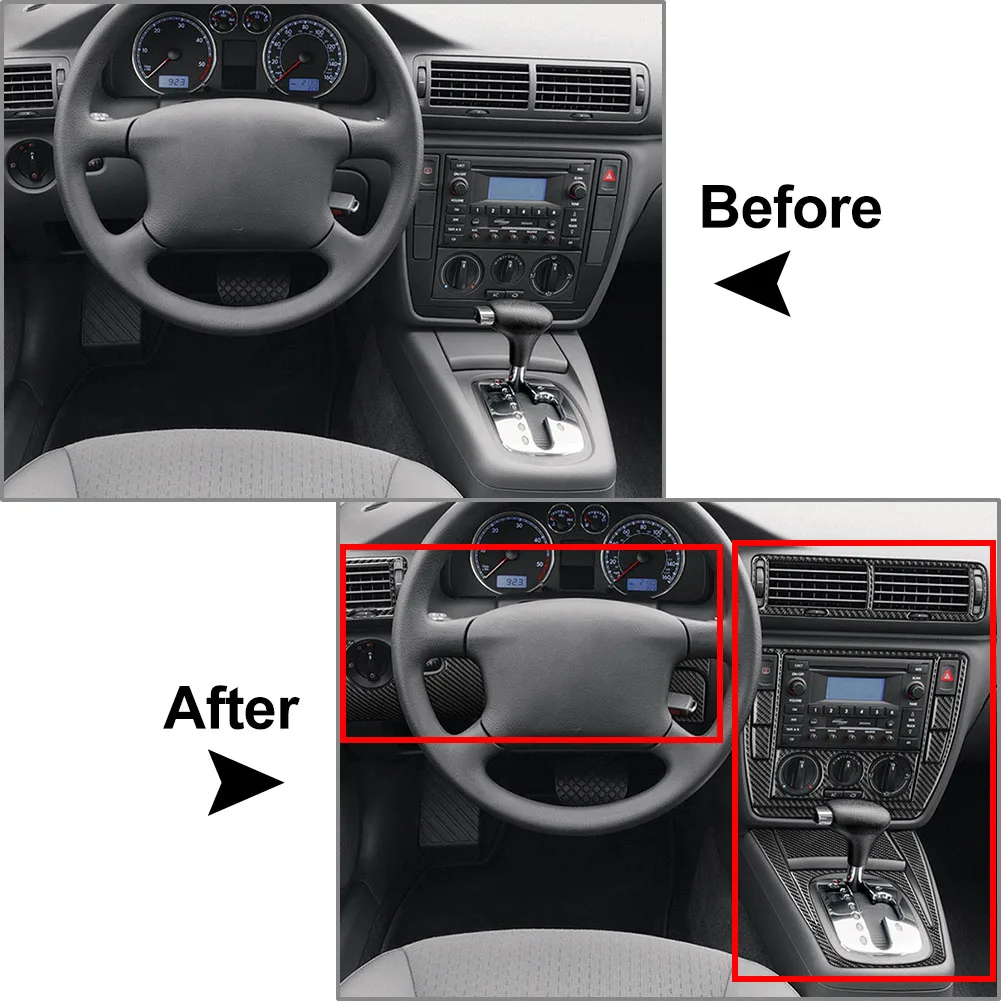 31PCs Car Interior Full Set Cover Kits Carbon Fiber Pattern Decorative For VW Passat B5 2001 2002 2003 2004 2005