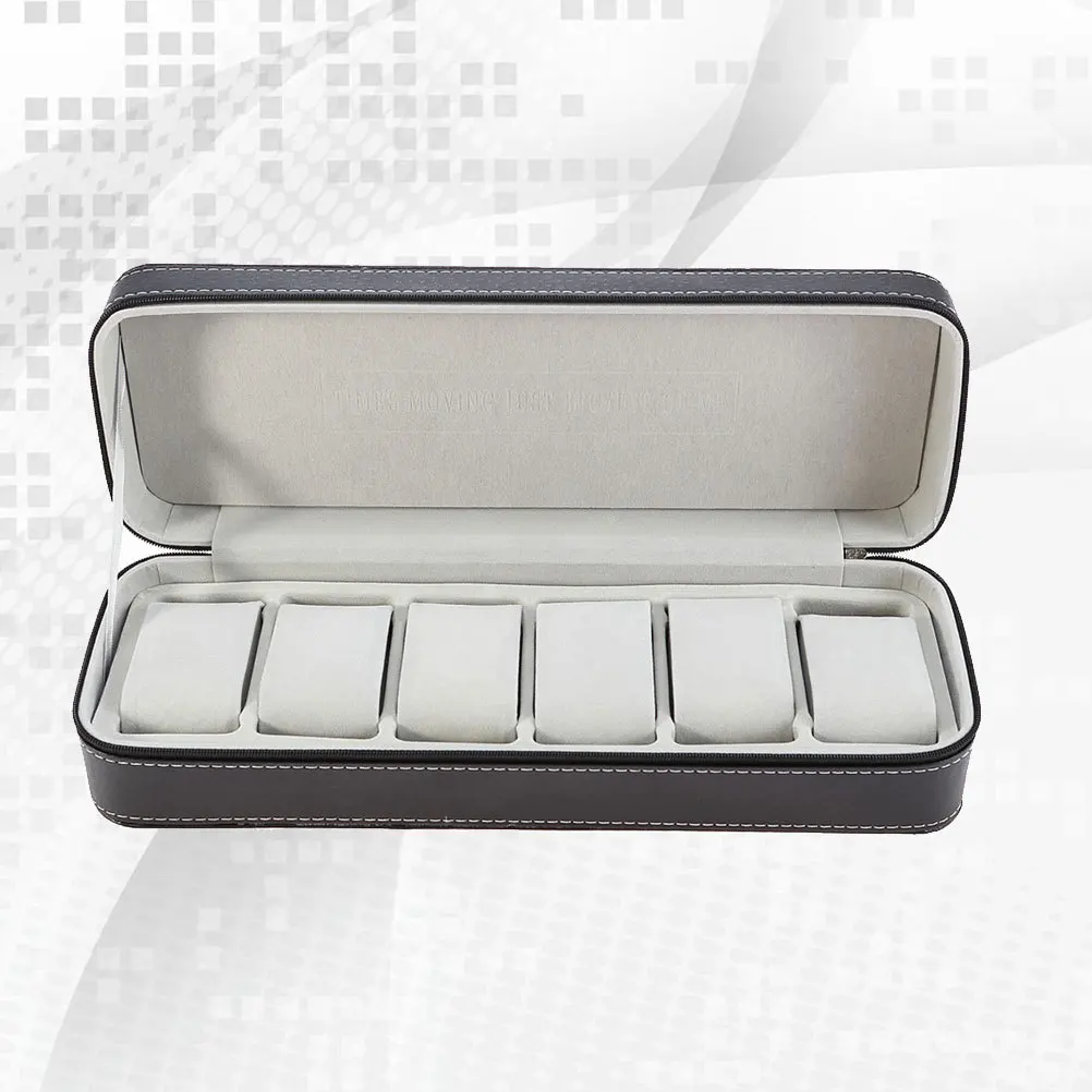 

6 Slots Watch Organizer Box PU Portable Dustproof Zipper Storage Display Jewelry Holder Display Box