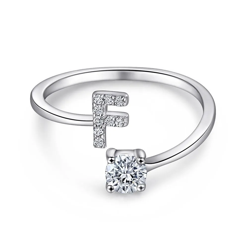 Women's Adjustable Initial Ring with Cubic Zirconia, Stackable Gift