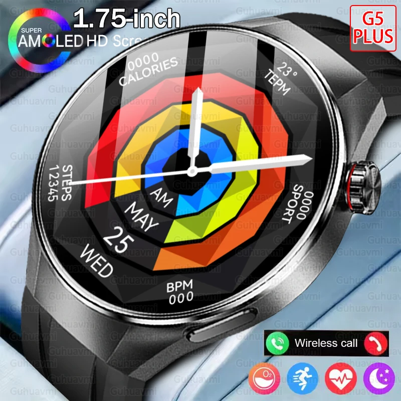 

2025New GT5 Pro Smart Watch Men HD AMOLED Screen GPS Motion Trajectory Heart Rate Bluetooth Call 1.75"SmartWatch For Android IOS