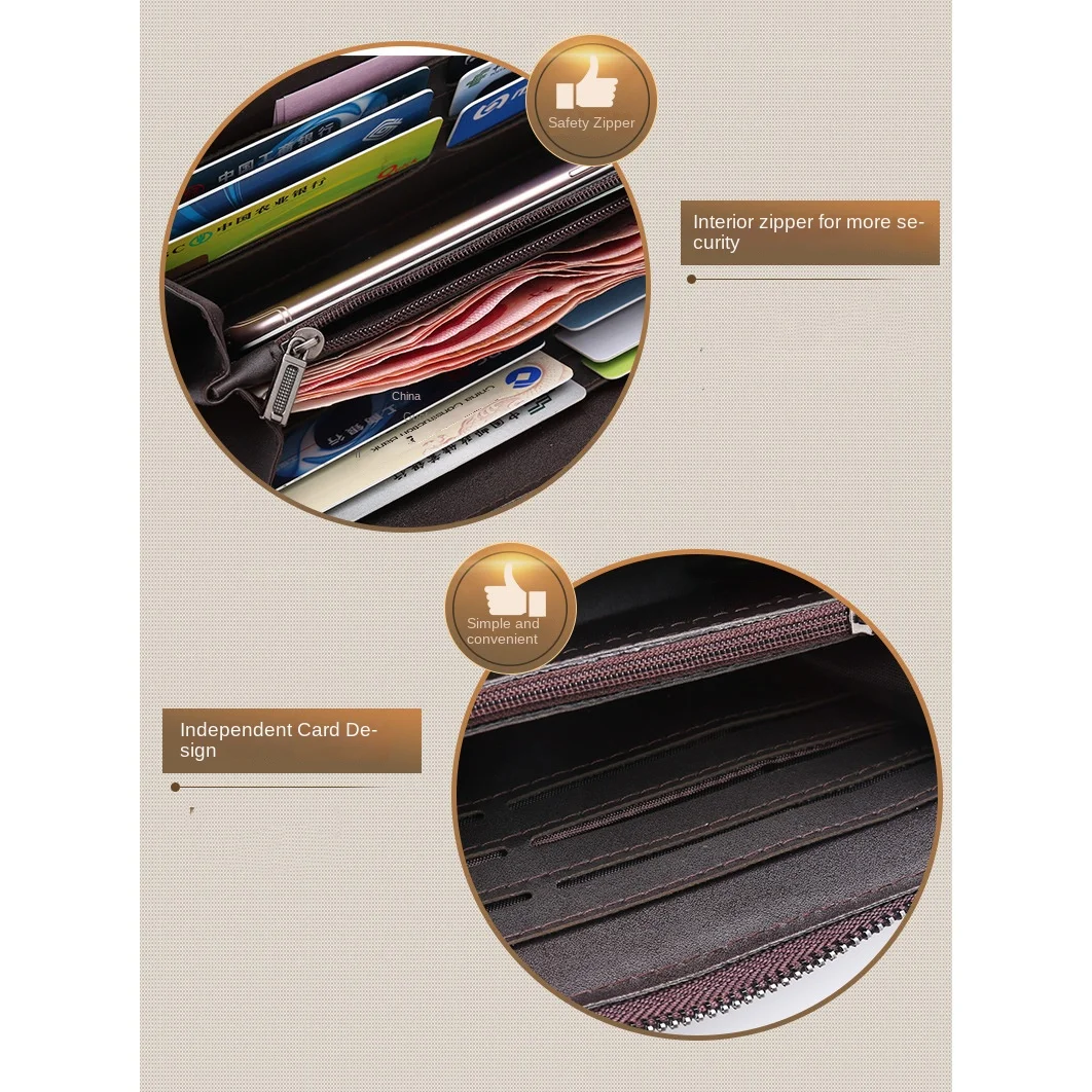 New PU Leather Long Wallet Zipper Large Capacity Coin Purse Card Holder Men
