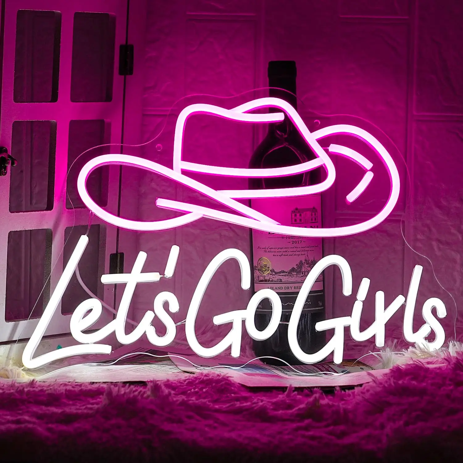 

Let's Go Girls Neon Sign Pink White Cowboy Hat Neon Signs Letter Led Light up Cowboy Hat Neon Sign Wall Decor Dimmable USB