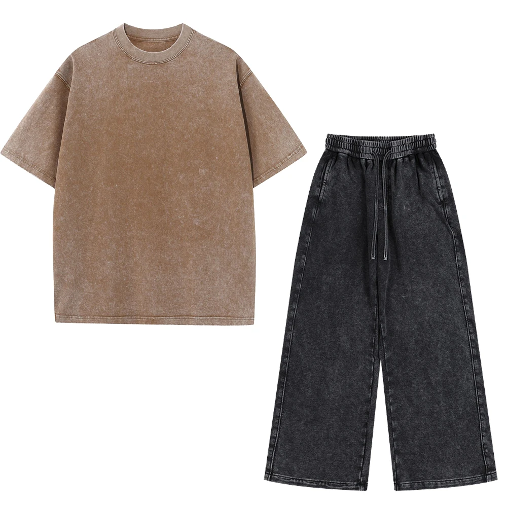 Benutzerdefiniertes LOGO Herren Baumwoll-Sprühfärbung Waschbare Leichte Gebürstete Kurzarm-Shorts Paar-Set – Detail 6