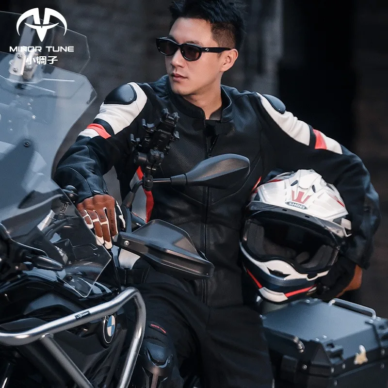 Four Seasons Motorcycle Leather Jacket Real Cowhide Titanium Alloy for Men and Women Anti-fall Racing Motorcycle Winter Clothing