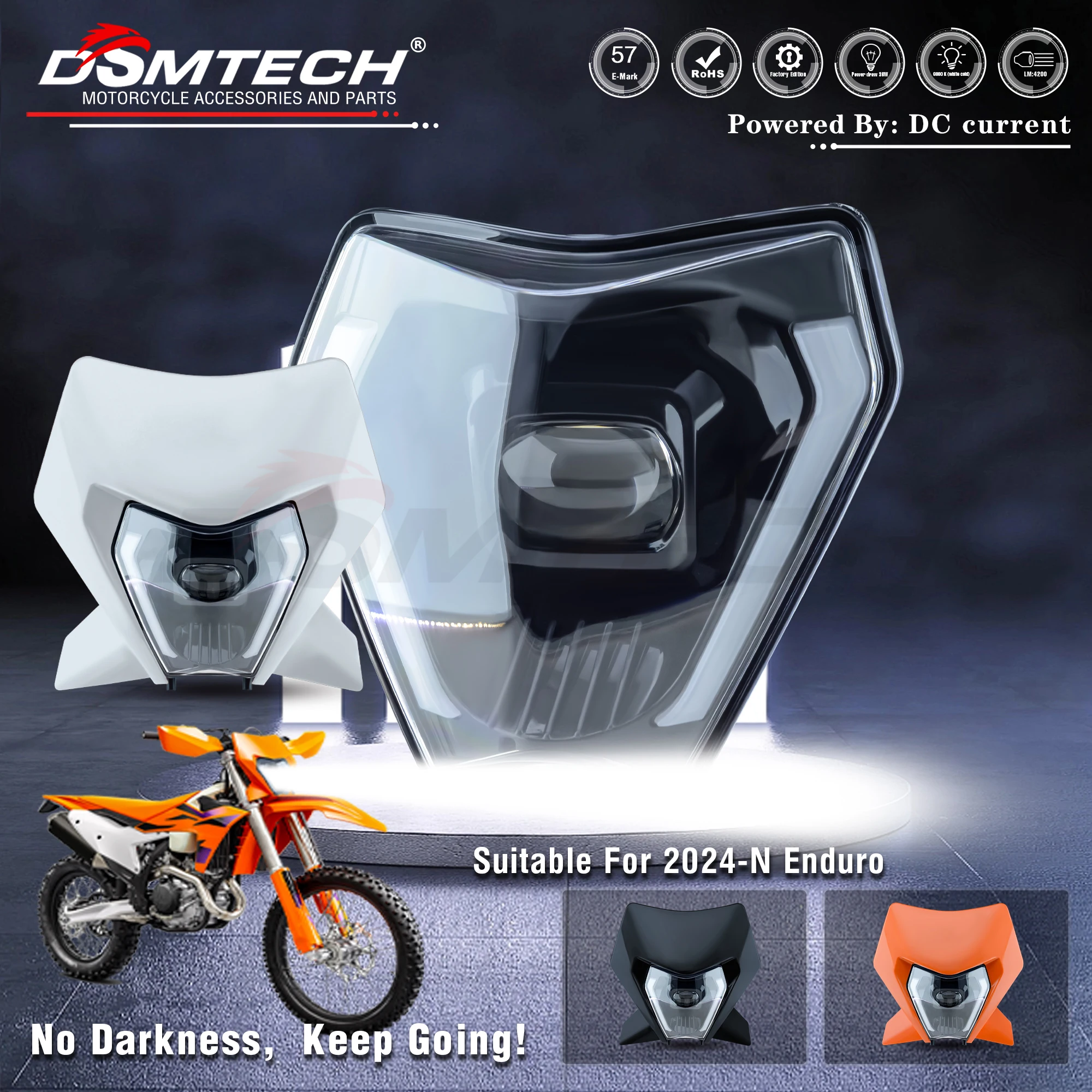 DSMTECH Headlight Headlamp With Sticker For KTM SX F EXC XCF SMR 2024 2025 2026 Motorcycle Dirt Bike MX Enduro Supermoto