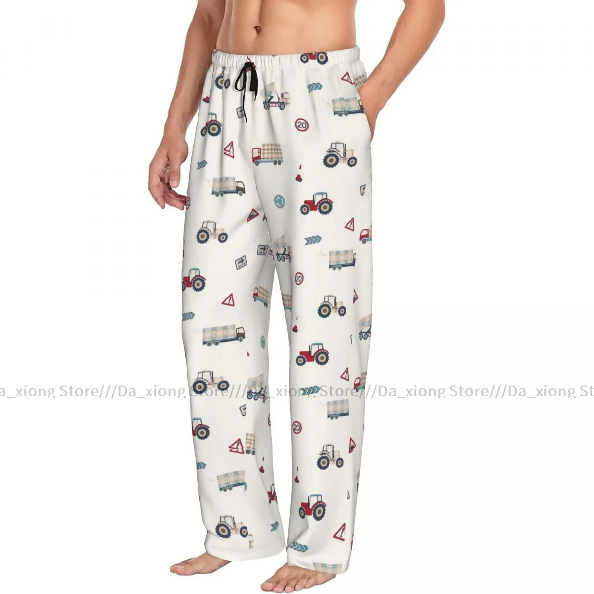 Pijama informal para hombre, pantalones de dormir con patrón de tractores y camiones, holgados, cómodos, ropa de dormir