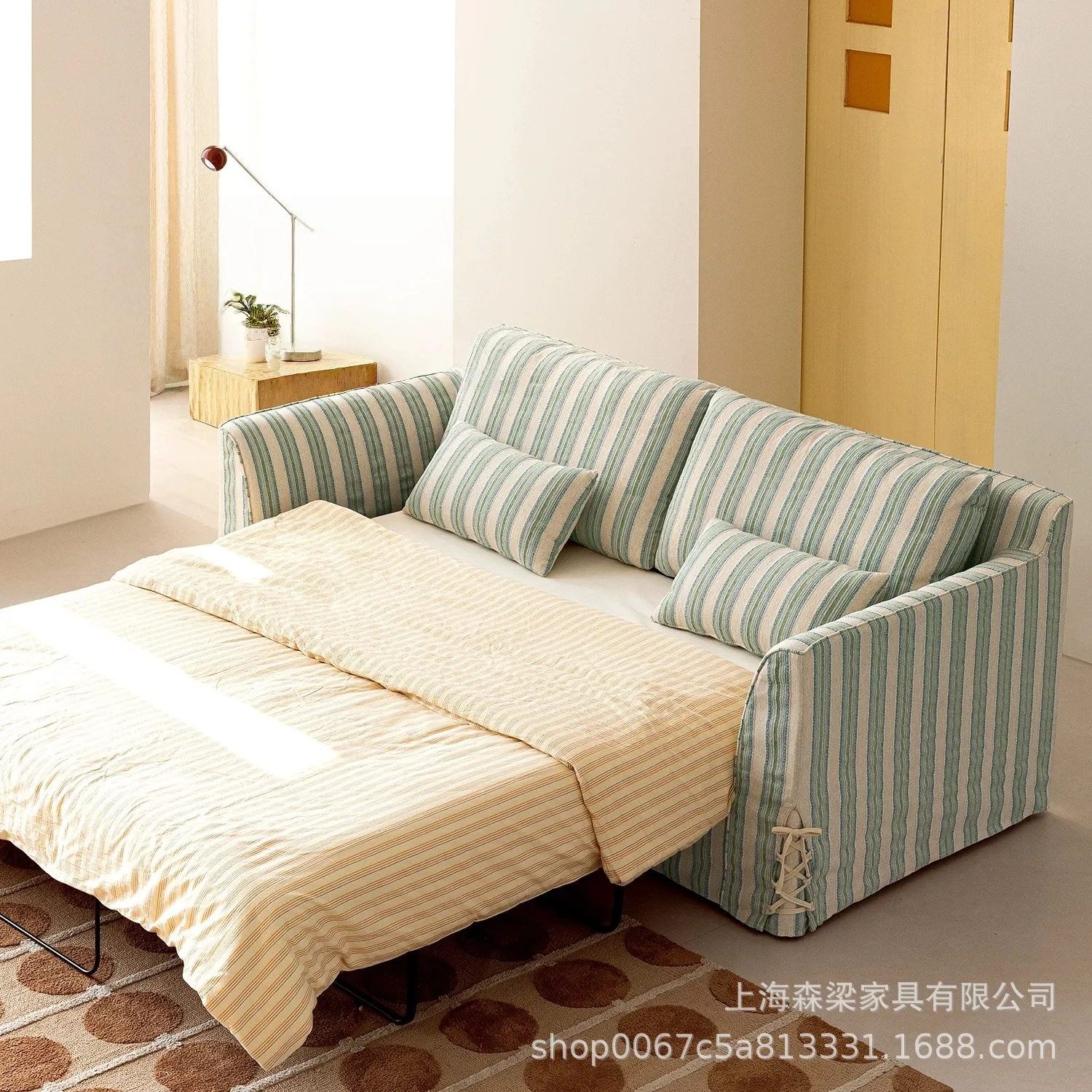DSA wabi-sabi cream wind striped dual-purpose sofa living room balcony study multi-function folding sofa bed