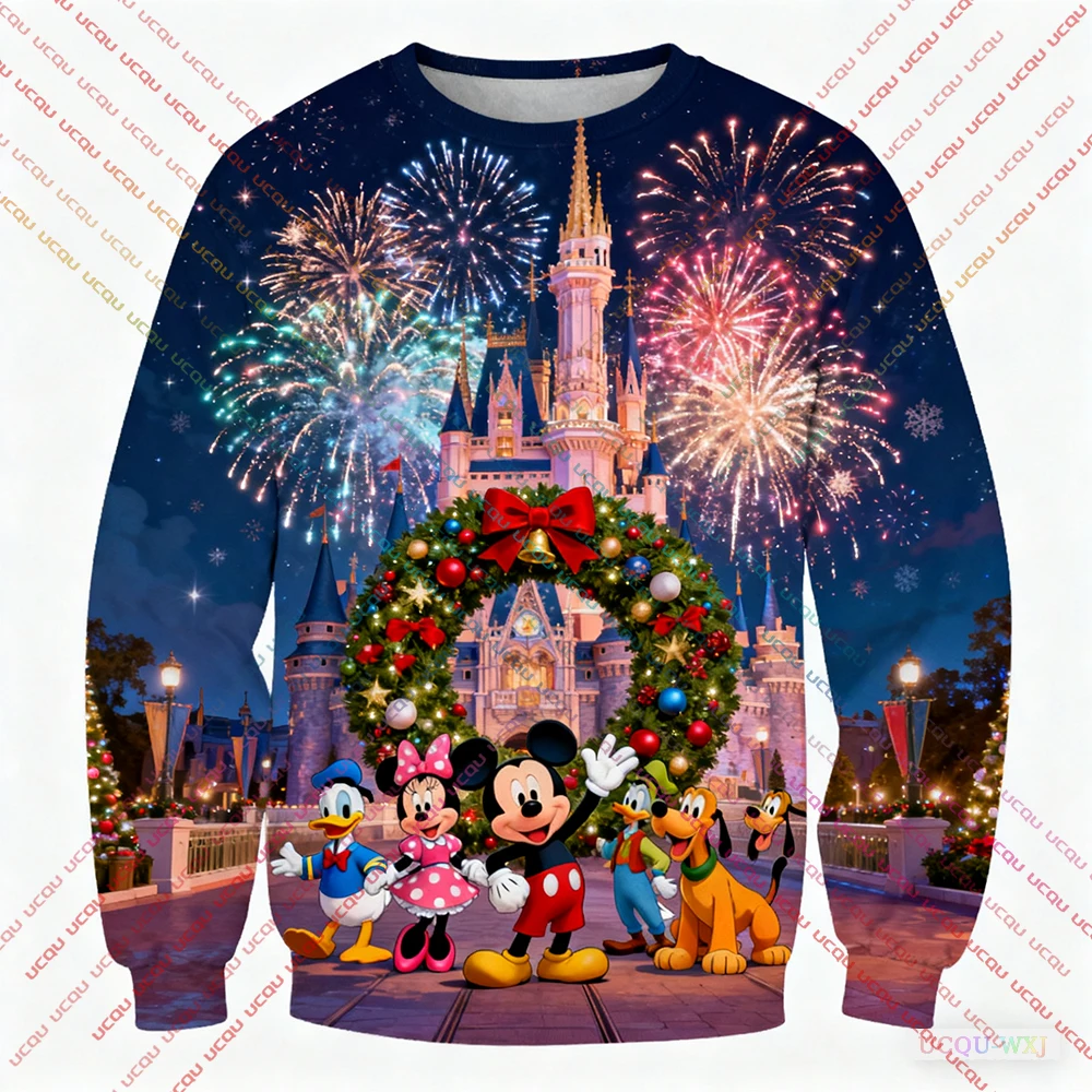 Christmas Disney Mickey Friends Women's Pure Sweatshirt Hooded Sweatshirt Fashion Casual Pants Unique Print Plus Size Streetwear