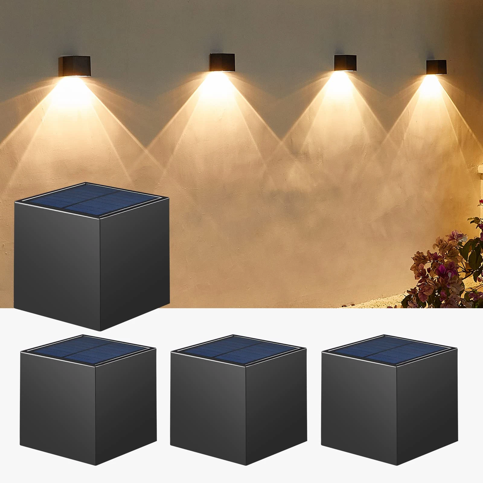 Solar Wall Sconce - مصباح جداري شمسي خارجي مربع الشكل،