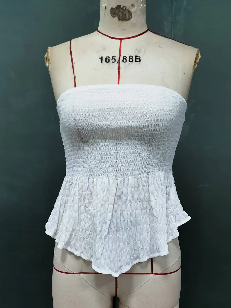 Europäische und amerikanische Hot-Girl-Sexy-Westen im schlichten, einfarbigen Design, ärmellos und kurz, für Damen im Pendlerstil, trägerlos. – Detail 8
