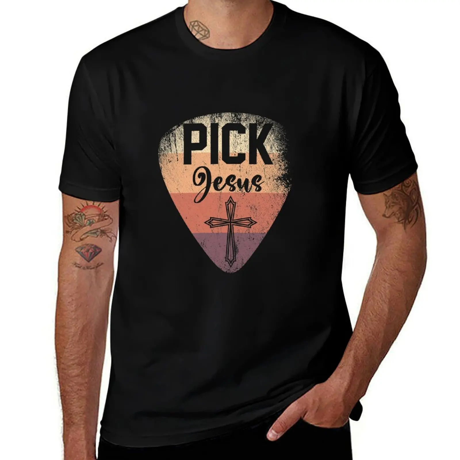 

Retro Guitar Pick Jesus T-Shirt t shirt men 100% cotton luxury brand t shirts with prints man t shirt designer T-Shirt